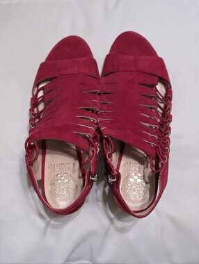 NEW Vince Camuto Red Suede Cutout Slingback Sandals